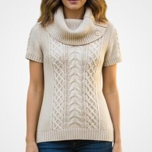 BCBGMaxAzria Fisherman Chunky Cable‎ Knit Sweater Size S Cream Cozy Winter Layer